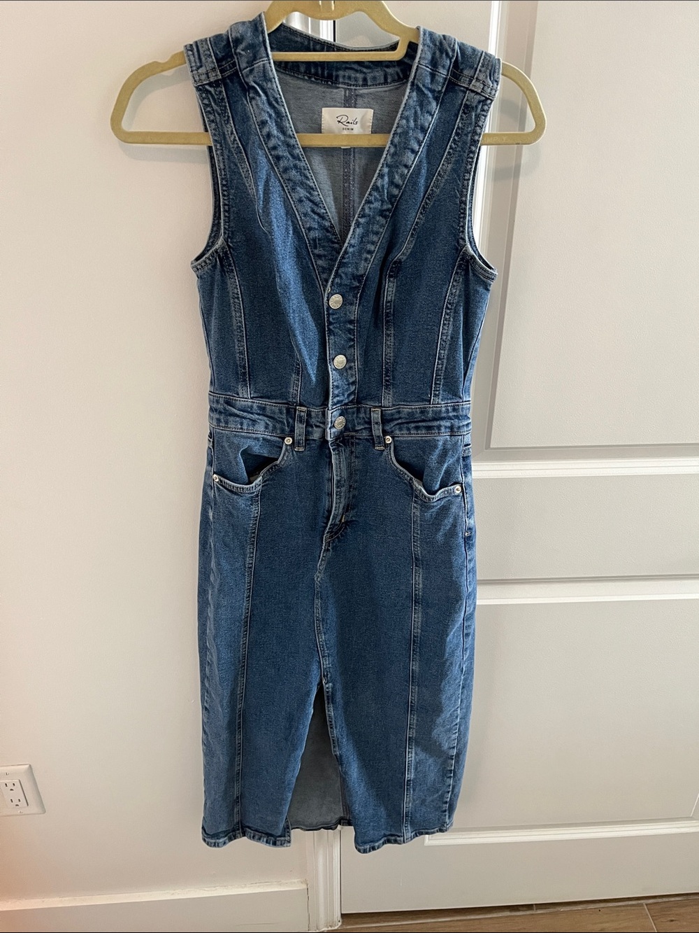 Rails Women's Blue Denim Button-Front Jumper Dress
